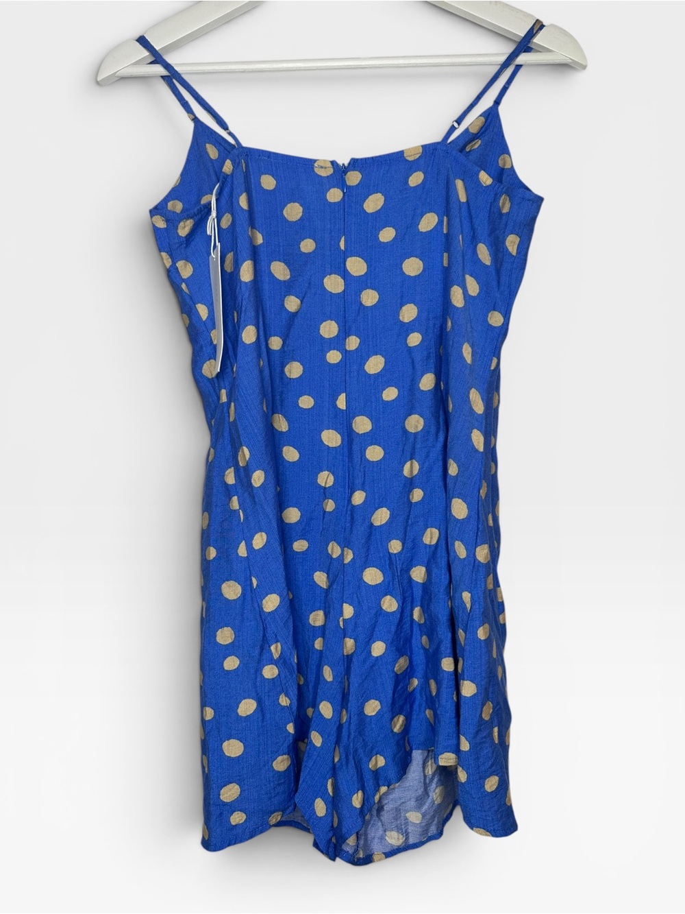 NWT LUSH Blue & Cream Polka Dot Twist-Front Romper MEDIUM - Picture 5 of 8